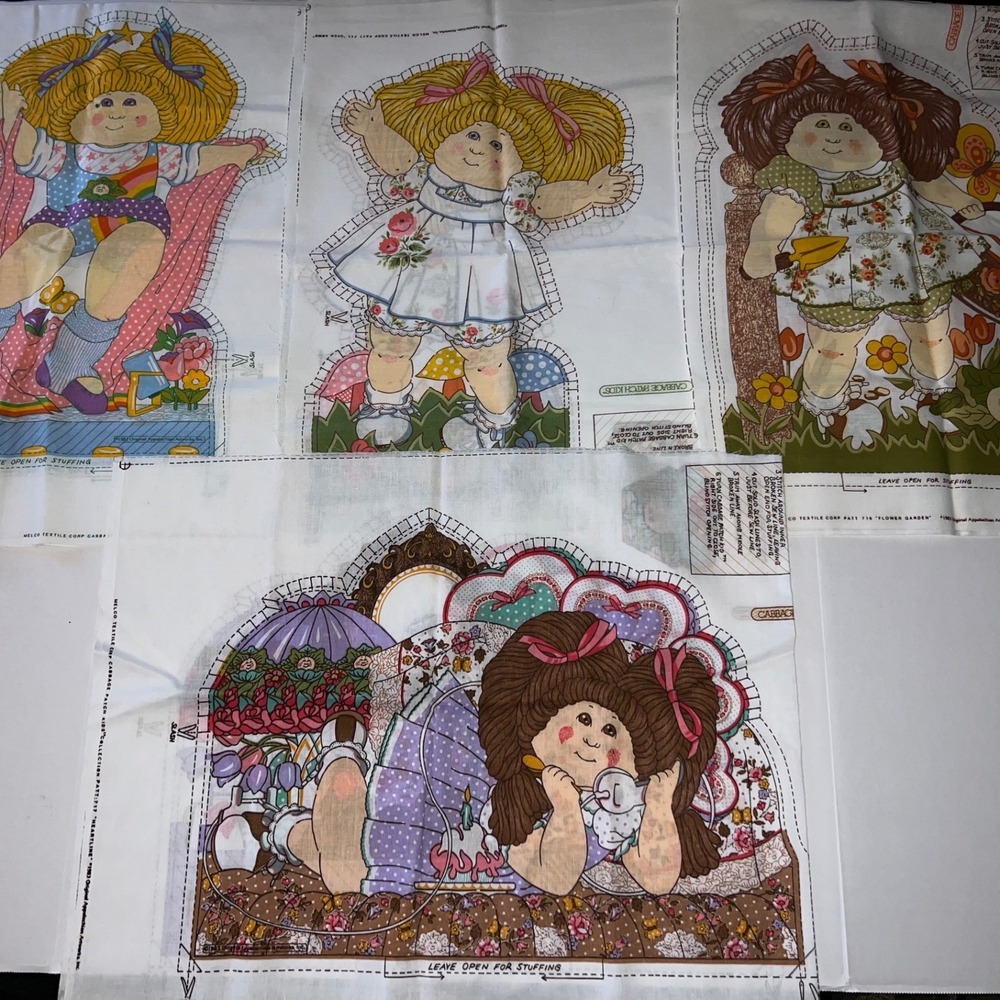 Vintage 1983 Cabbage Patch Kids Fabric Pillow Panels Lot of 4 Melco Textile Corp